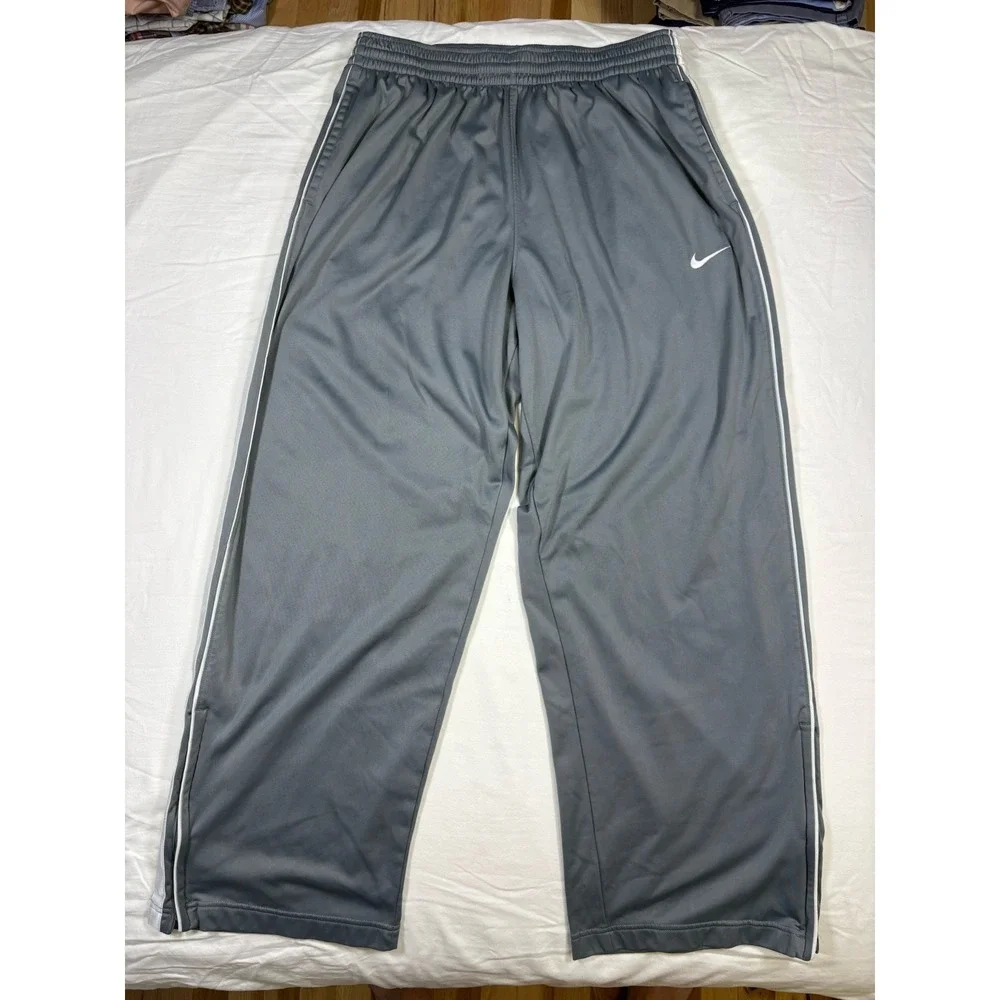 Vintage Nike Basketball Pants Size XL Gray Polyester Warm Up Track Ankle Zip